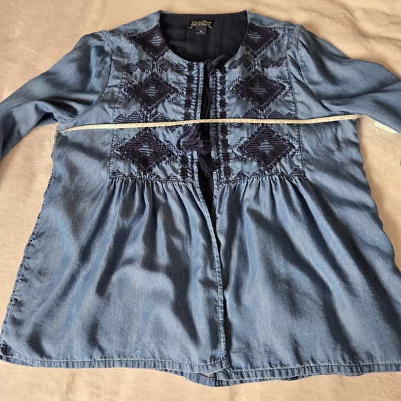 Lucky Brand Blue Embroidered Boho Denim Style Cardigan Jacket Women’s Size M - Picture 8 of 15
